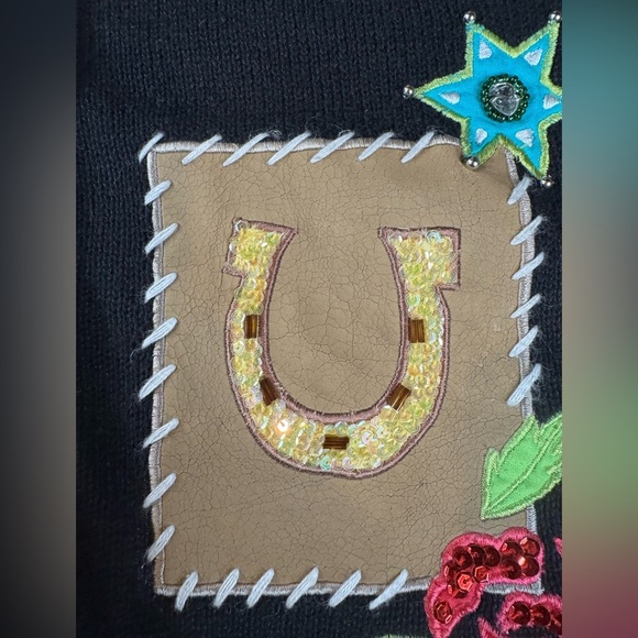 Susan Graver Womens Black Western Cardigan Sweater Button Front Sequin 1X - Picture 6 of 10